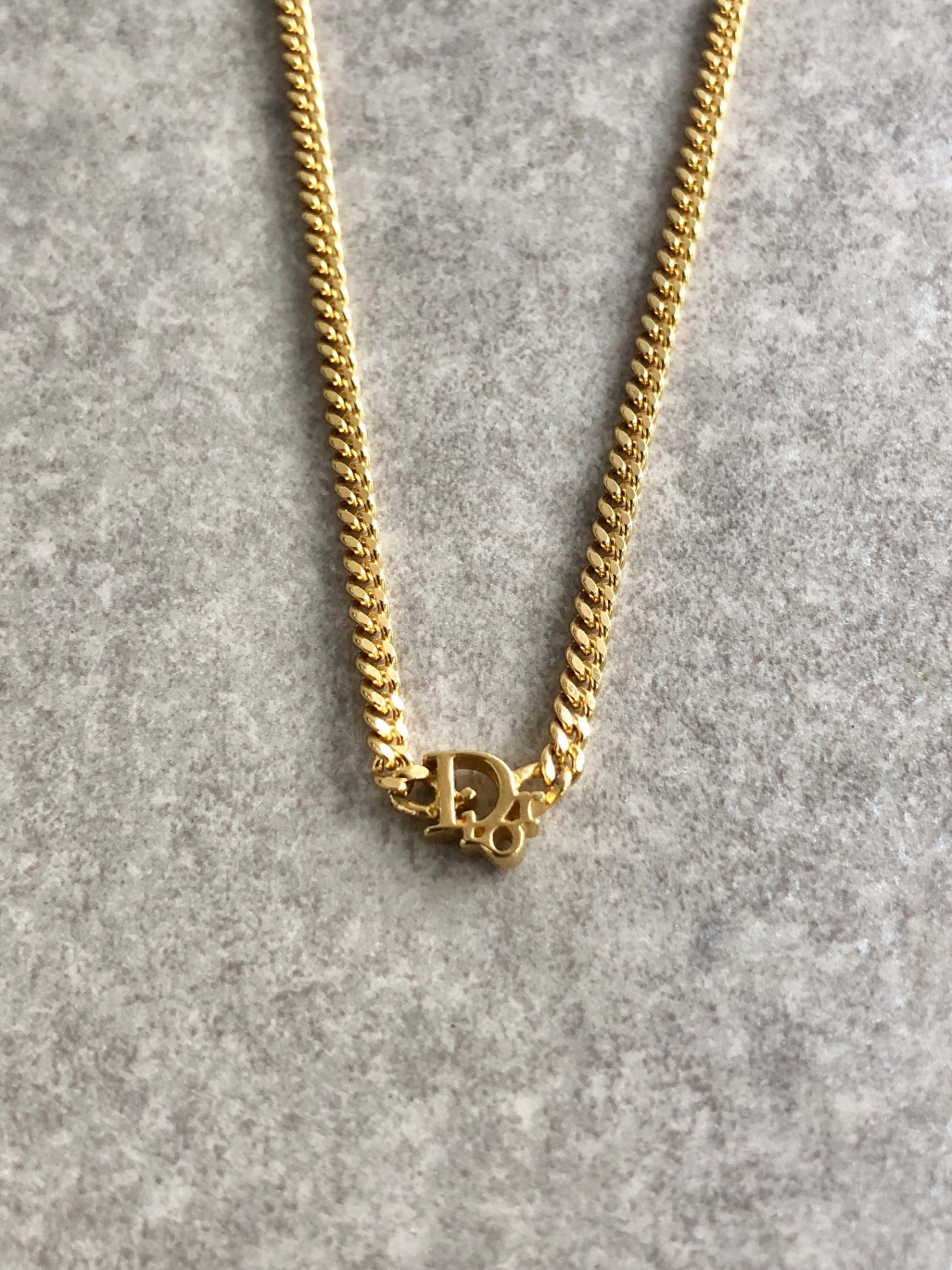Christian Dior Logo Motif Necklace Gold Vintage f5ev78