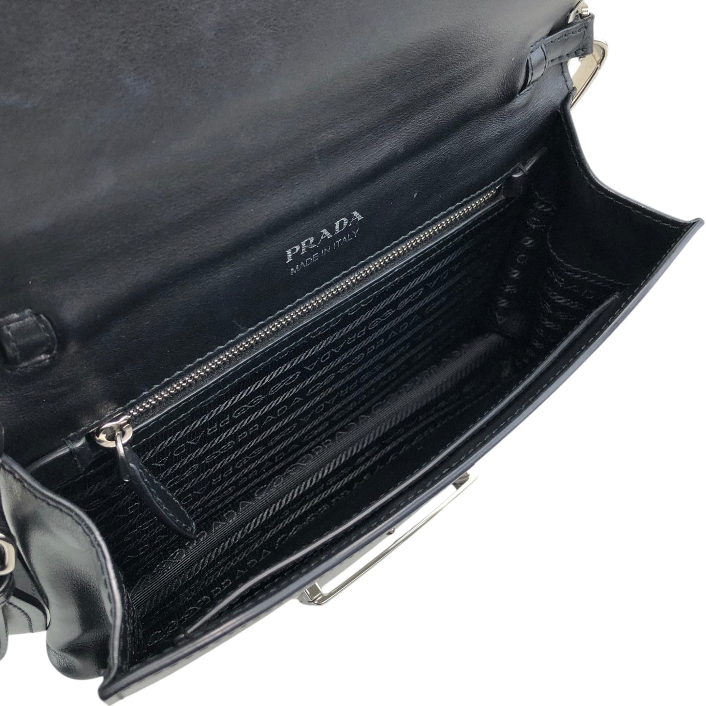 PRADA Logo Ribbon Motif Shoulder bag Black Vintage e3gymr