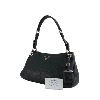 PRADA Logo Shoulder bag Black Vintage j4hmuw