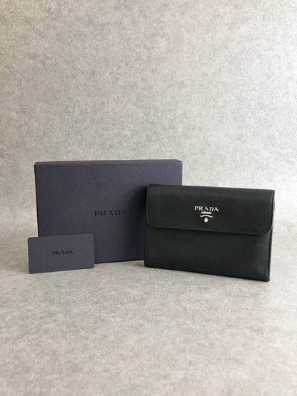 PRADA Logo  Folded Wallet Black Vintage gfnuwt