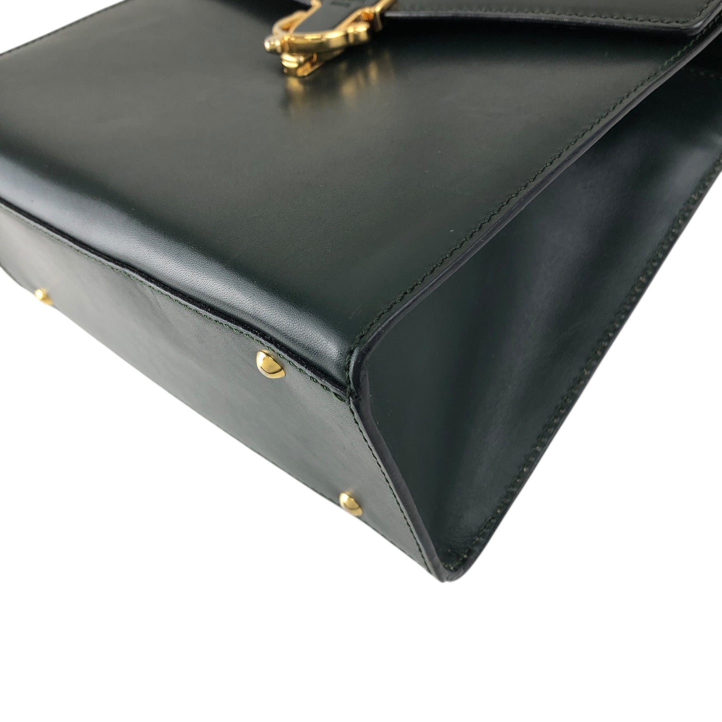 CELINE Front Buckle Handbag Dark Green Vintage c2gxe7