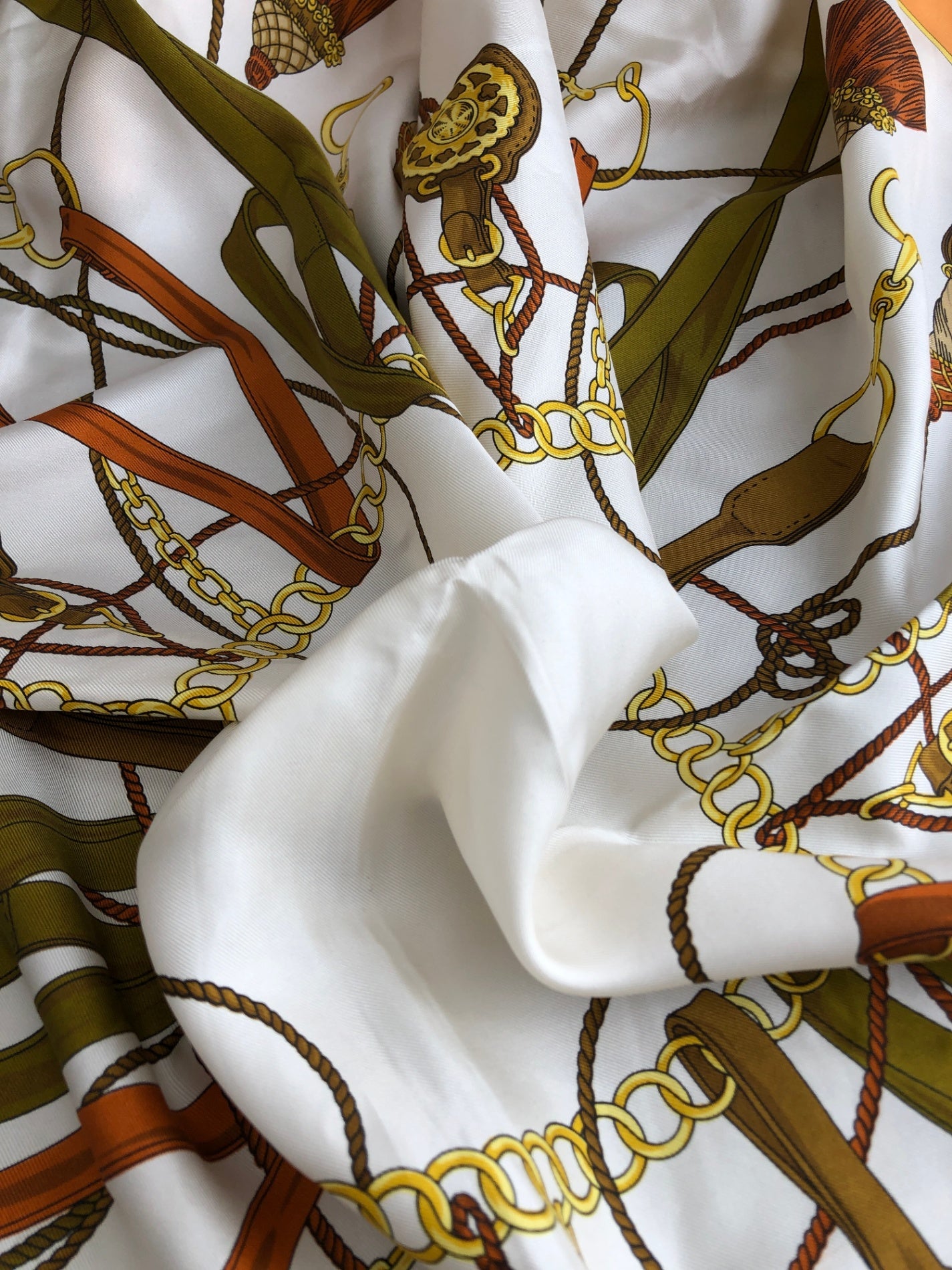 CELINE Tassel Motif Silk Scarf Orange Vintage hp533f