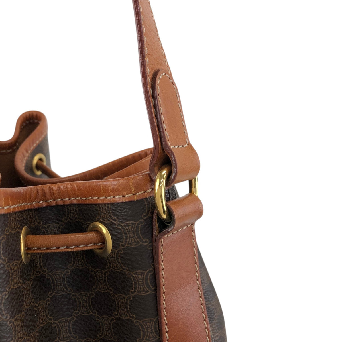 CELINE Macadam Blason Front Pocket Drawstring Shoulder bag Brown Vintage yt4p8e