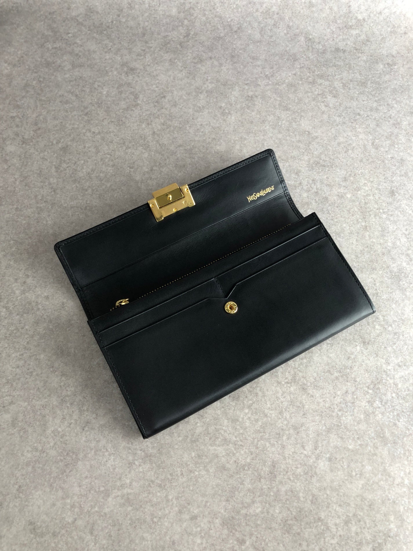 Yves Saint Laurent YSL Logo Long Wallet Black Vintage czyrem