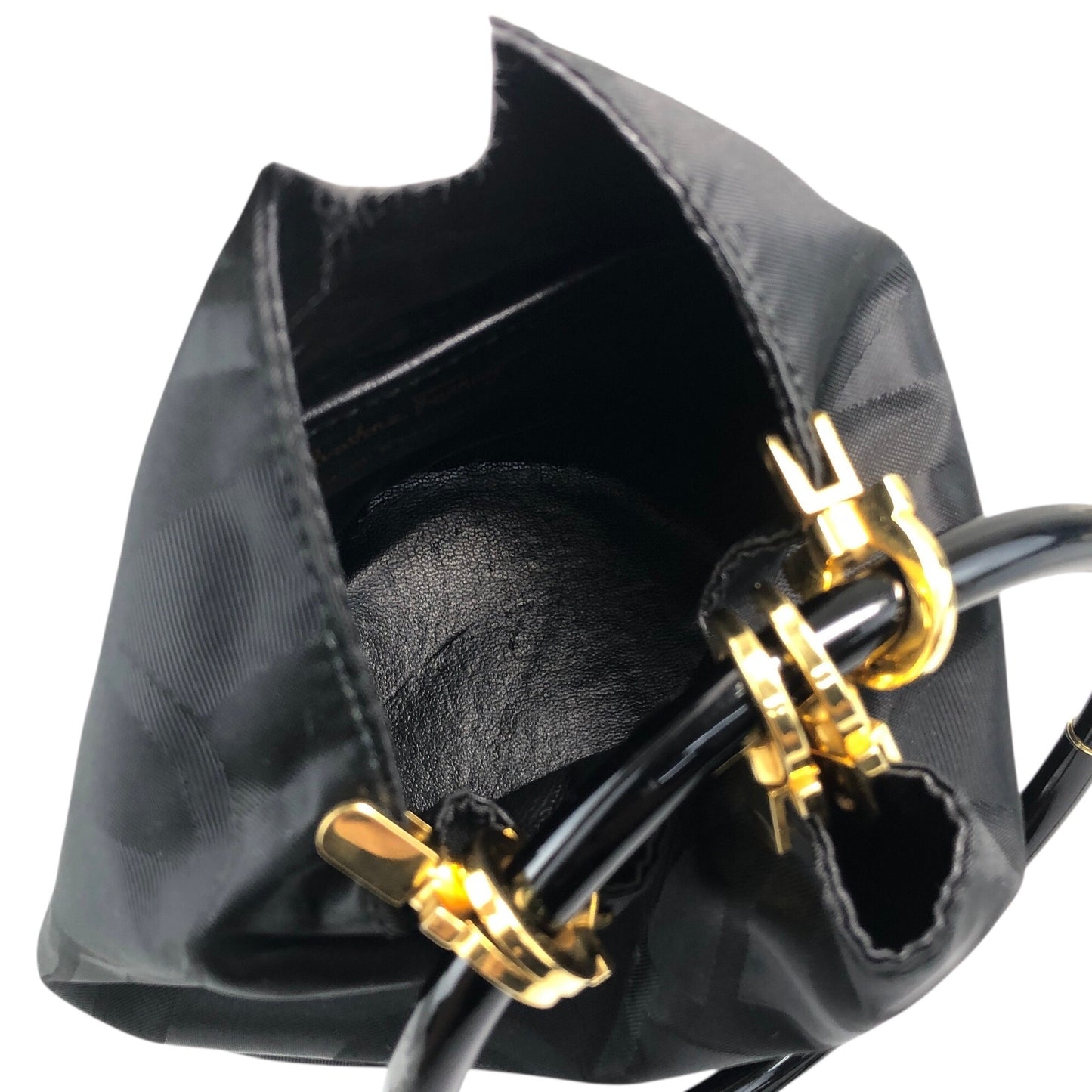 Salvatore Ferragamo Gancini Drawstring Small Handbag Black Vintage tigpxb