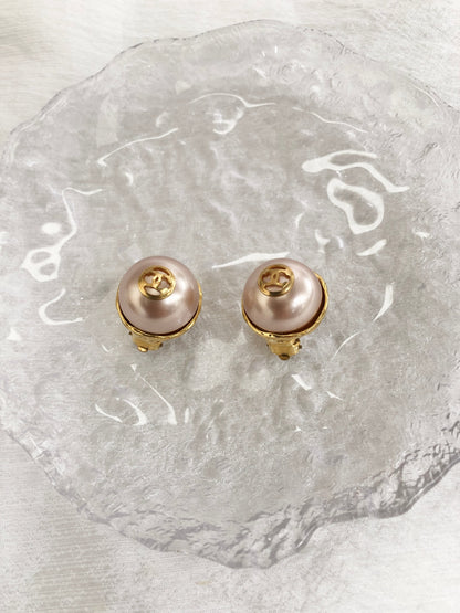 CHANEL Coco Mark Earrings Pink×Gold Vintage pveu4d