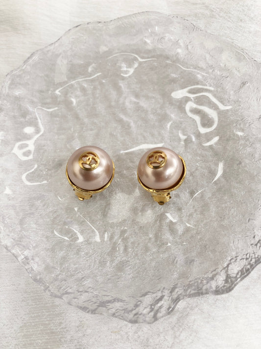 CHANEL Coco Mark Earrings Pink×Gold Vintage pveu4d