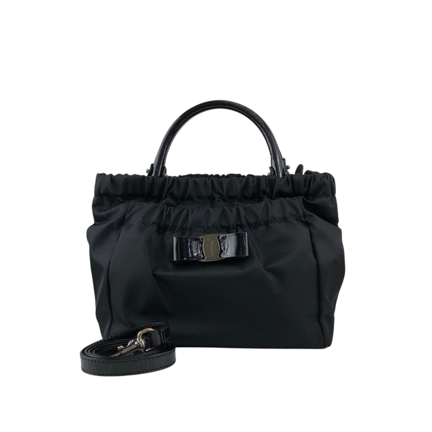 Salvatore Ferragamo Gancini Two-way Handbag Shoulder bag Black Vintage uazc8j
