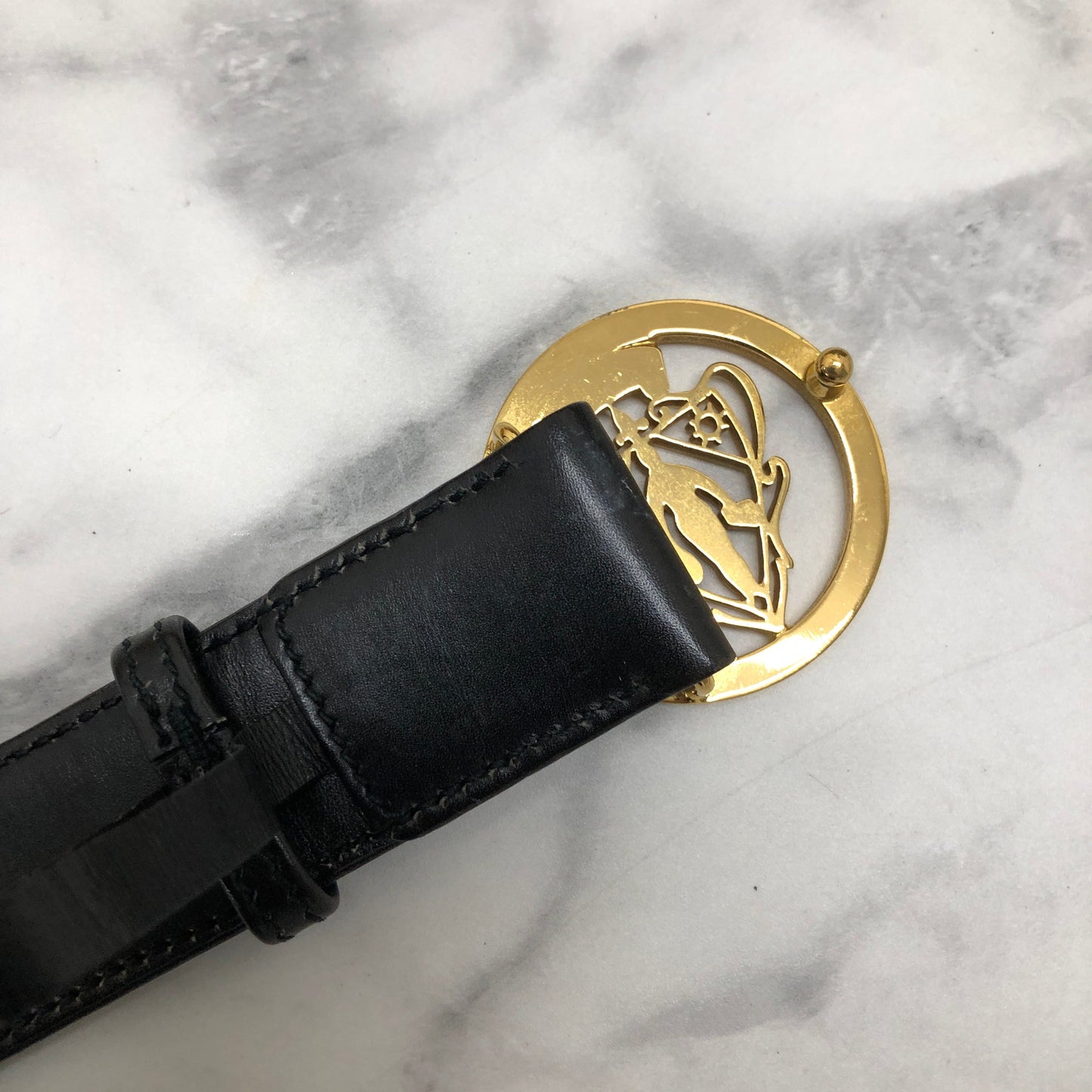 GUCCI Crest Leather Belt Black Vintage 68evbe