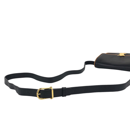 CELINE Triomphe Piping Shoulder bag Black×Brown Vintage 5hc7wn