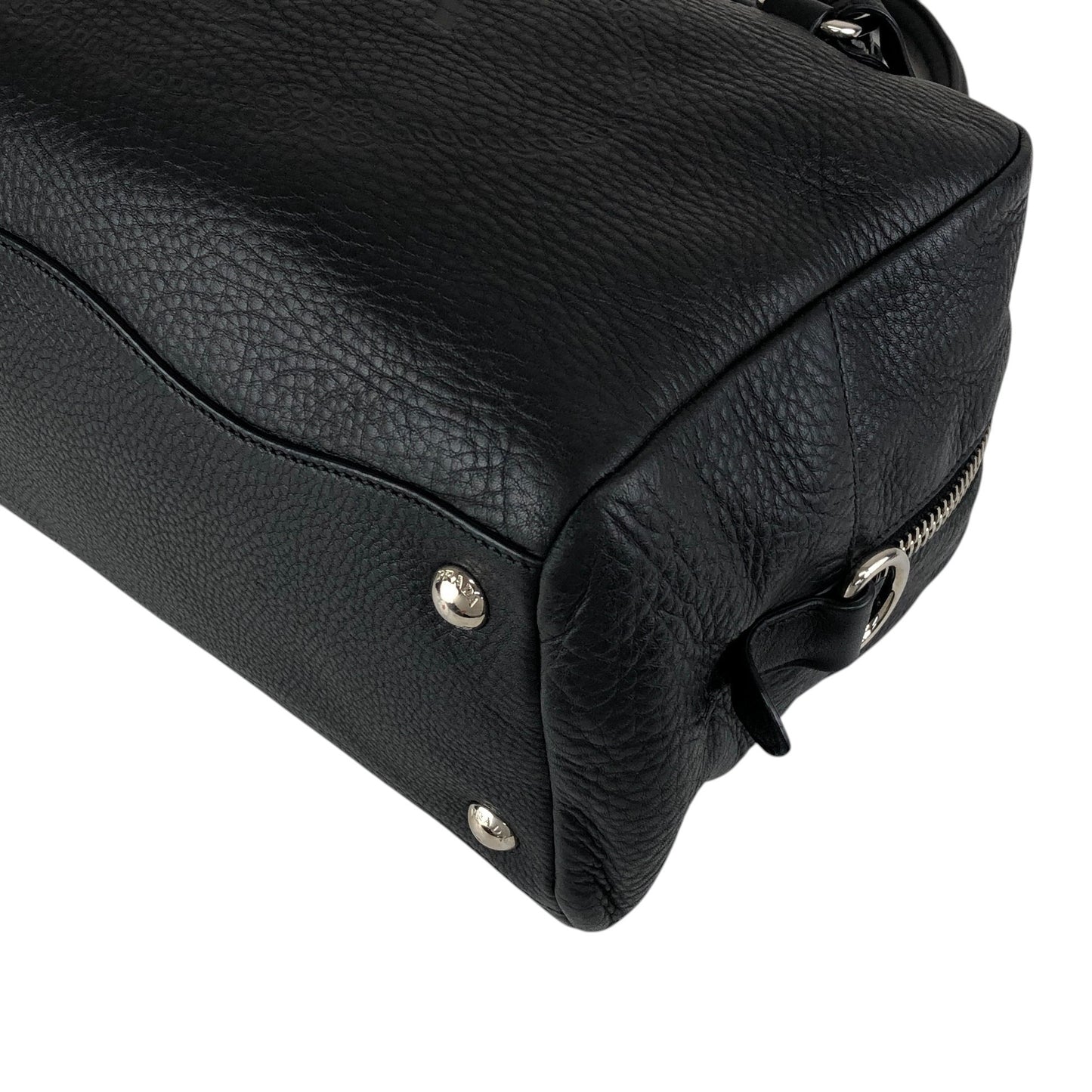 PRADA Logo Embossed Small Boston bag Handbag Black Vintage ydeszs