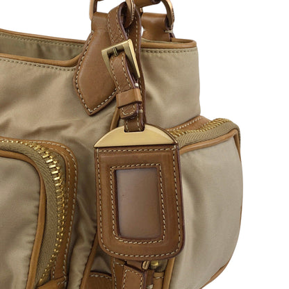 PRADA Tessuto Triangle Logo Side Pocket Handbag Beige Vintage a35ftn