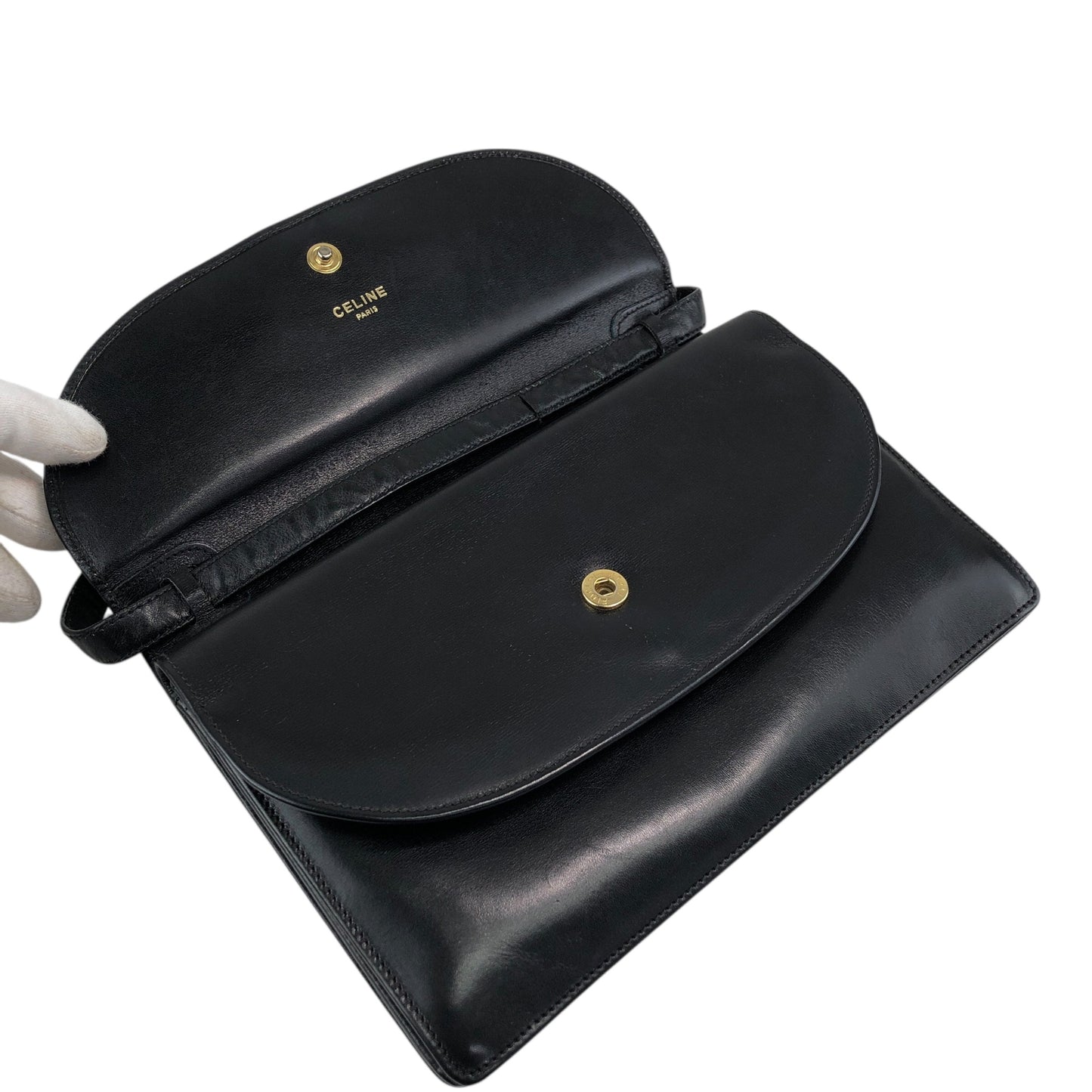 CELINE Blason Shoulder bag Black Vintage 3awaev