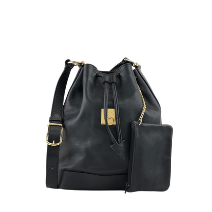 CELINE Gancini Drawstring Shoulder bag Black Vintage 4852gj