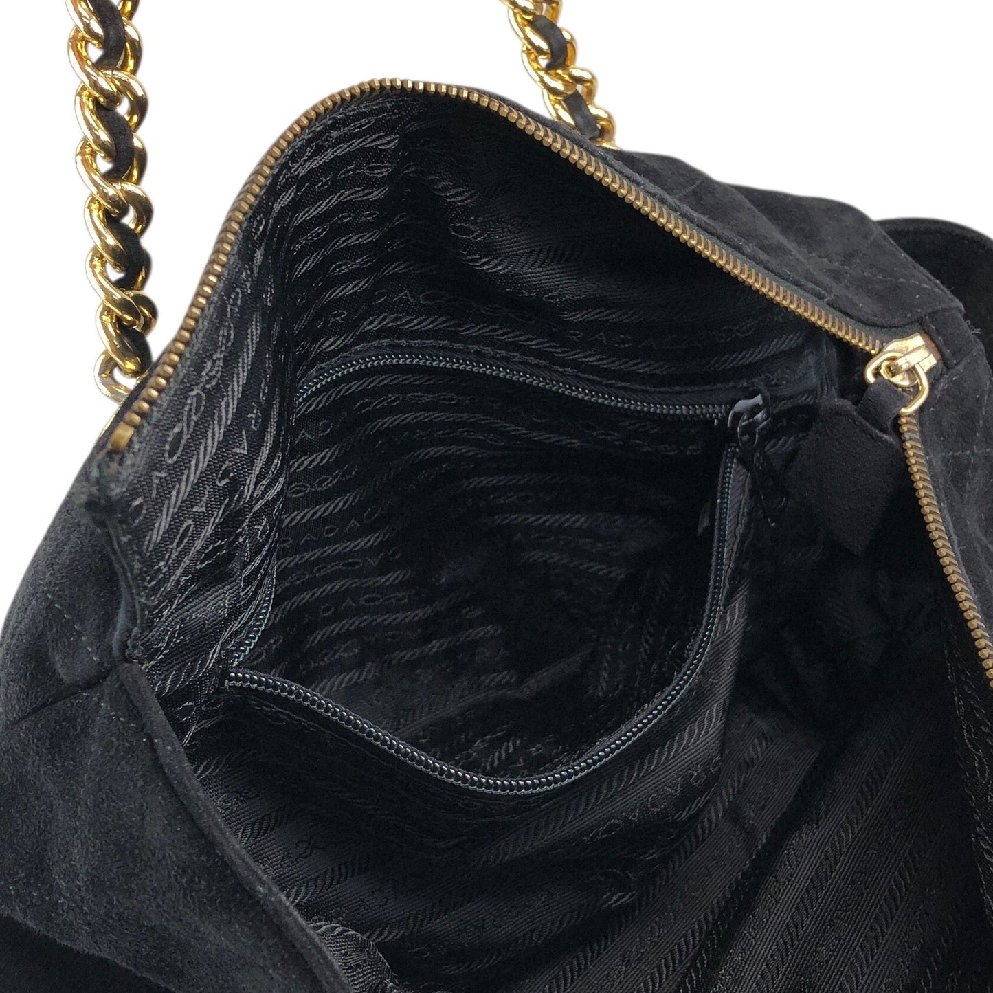 PRADA Triangle Logo Chain Shoulder bag Black Vintage t7p4ej
