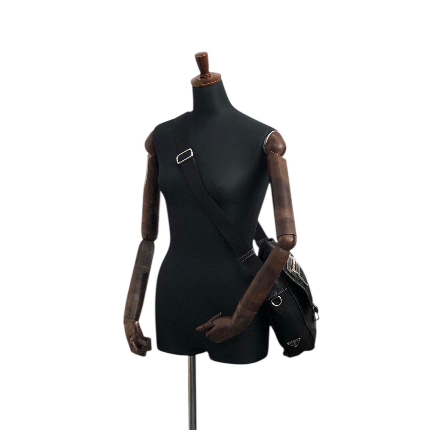 PRADA Tessuto Triangle Logo Front Buckle Shoulder bag Black Vintage bcdpsd