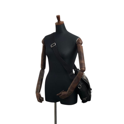 PRADA Tessuto Triangle Logo Front Buckle Shoulder bag Black Vintage bcdpsd