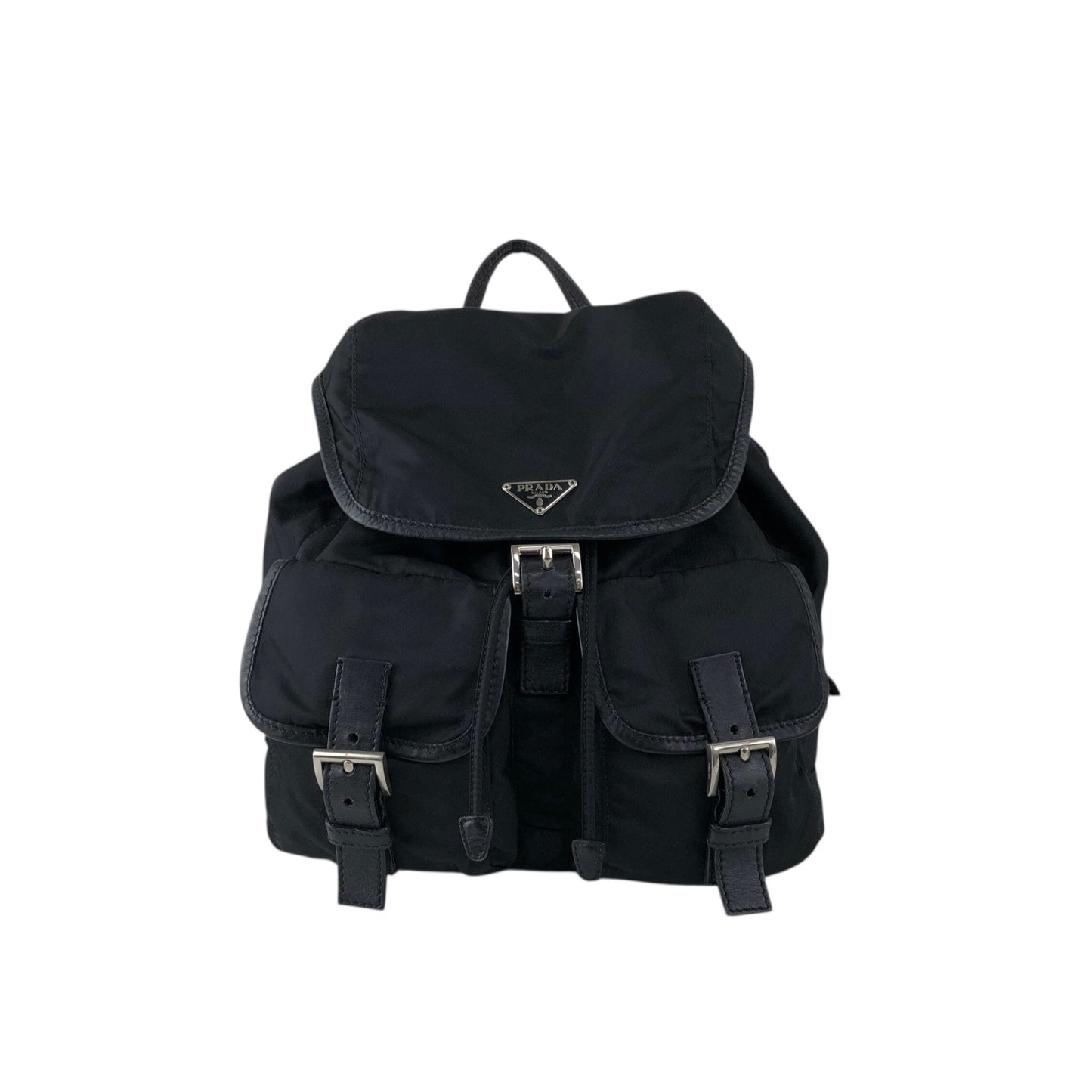 PRADA Tessuto Triangle Logo Backpack Black Vintage rj533h