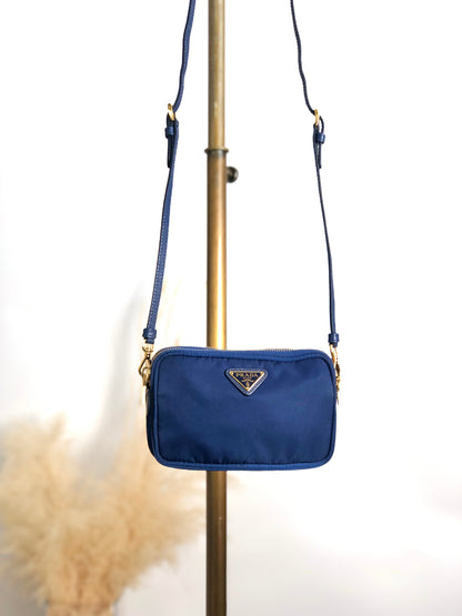 PRADA 三角形標誌雙向小手提包單肩包藍色復古 wa4xz3