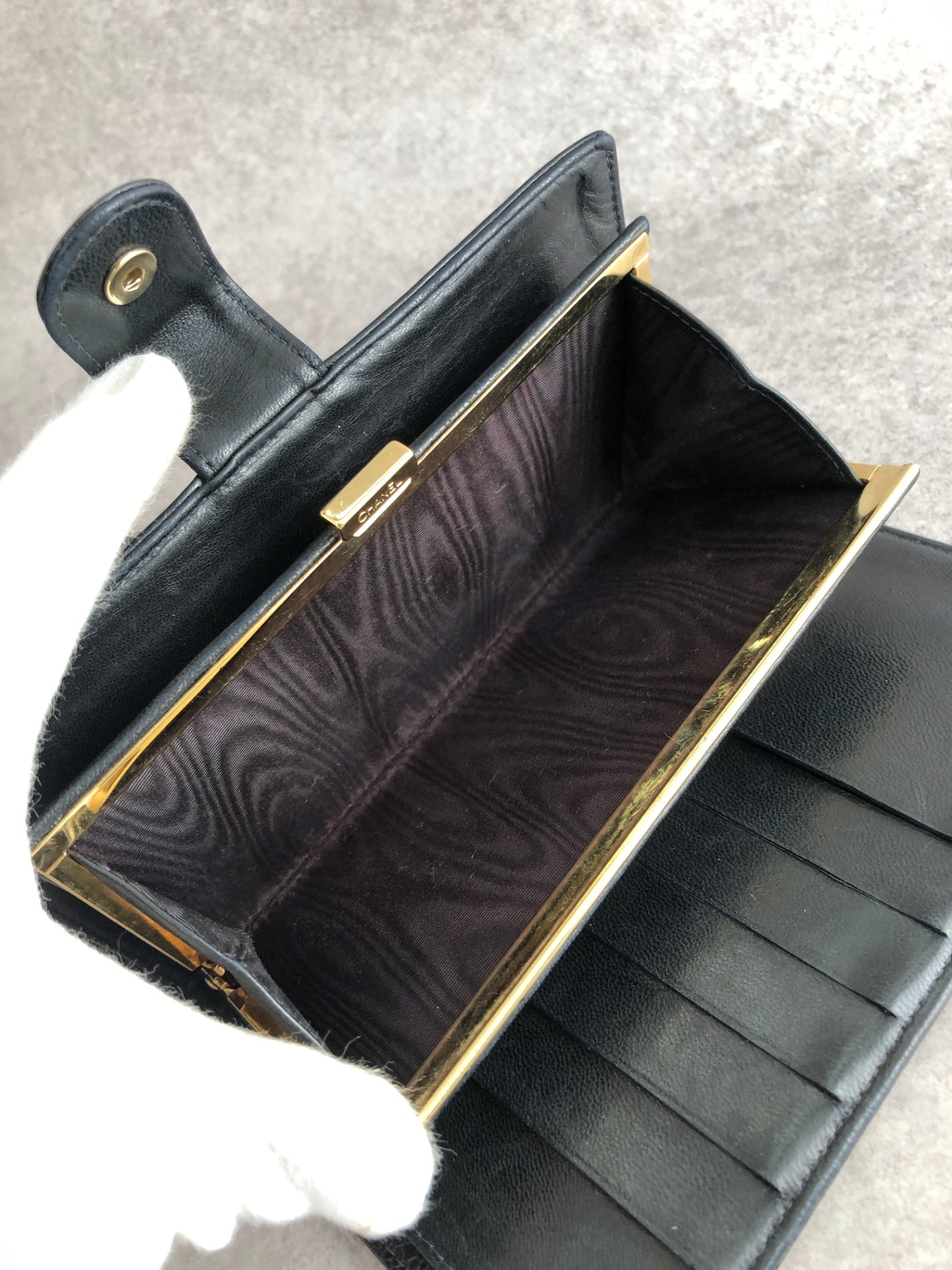CHANEL Coco Mark Long Wallet Folded Wallet Black Vintage nd3dzs