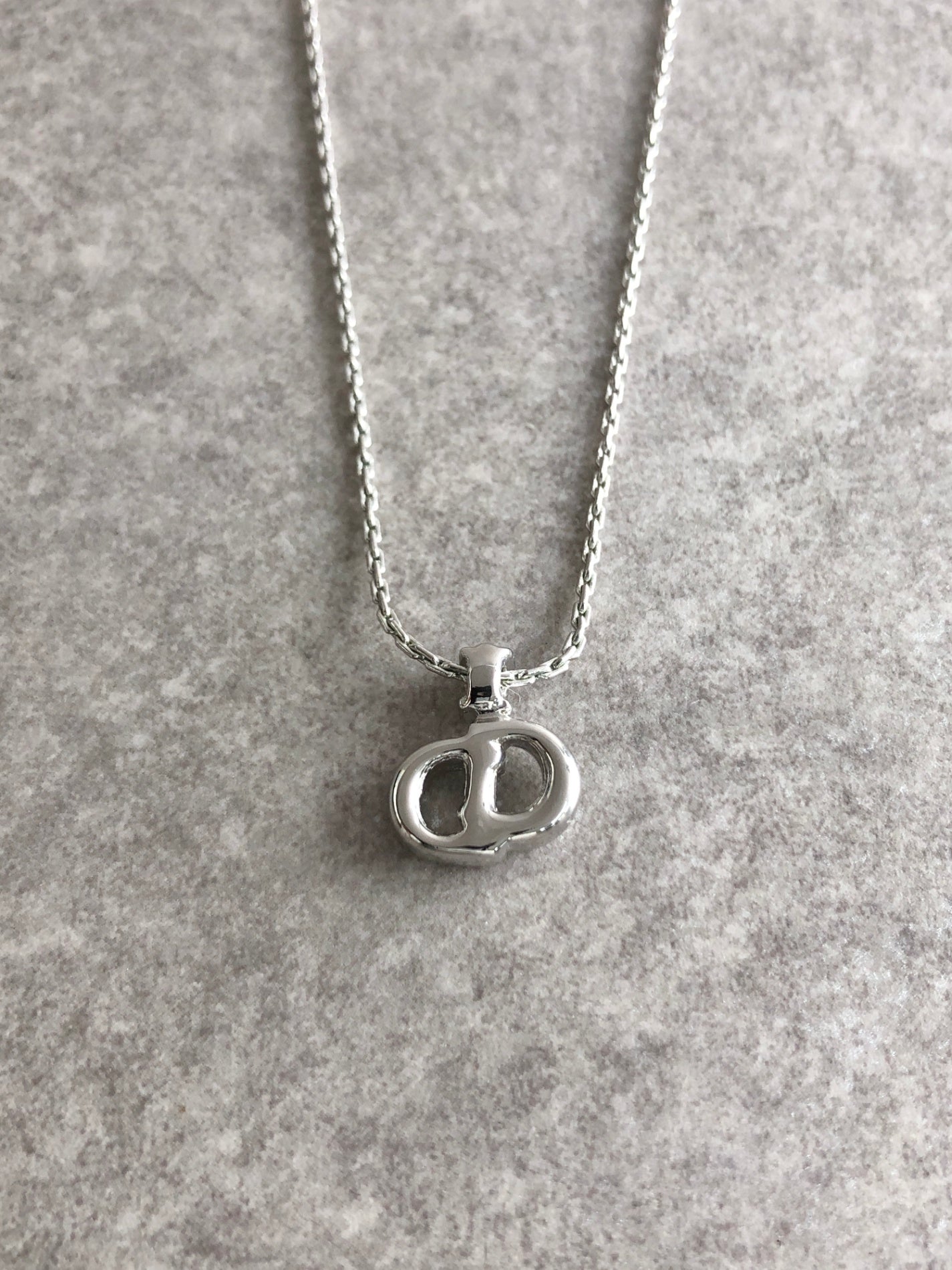 Christian Dior CD Logo Rhinestone Necklace Silver Vintage nc4bh4
