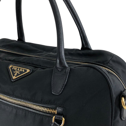 PRADA Tessuto Triangle Logo Padlock Two-way Small Boston bag Shoulder bag Black Vintage ha37gm