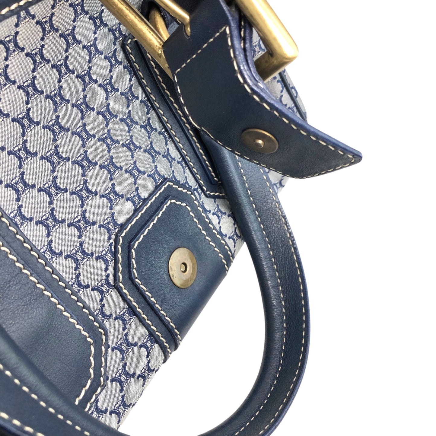 CELINE Blason Front Buckle Handbag Navy Vintage rk6nfn