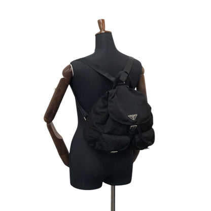 PRADA Tessuto Triangle Logo Front Buckle Backpack Black Vintage ku8tbi