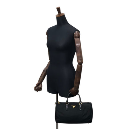 PRADA Logo Handbag Boston bag Black Vintage czrvv6