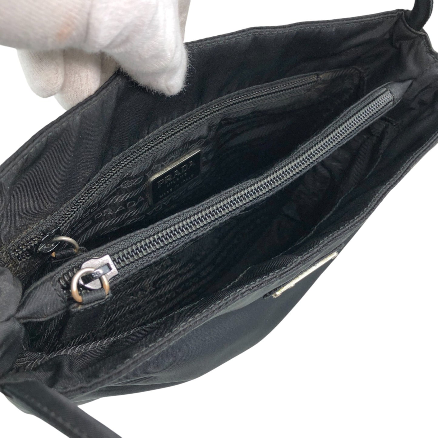 PRADA Tessuto Triangle Logo Handbag Black Vintage niprvk
