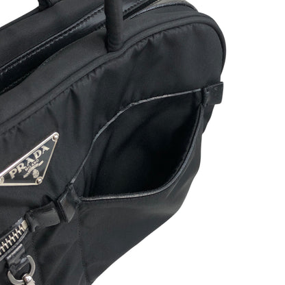 PRADA Triangle Logo Padlock Small Boston bag Handbag Black Vintage a5w87e