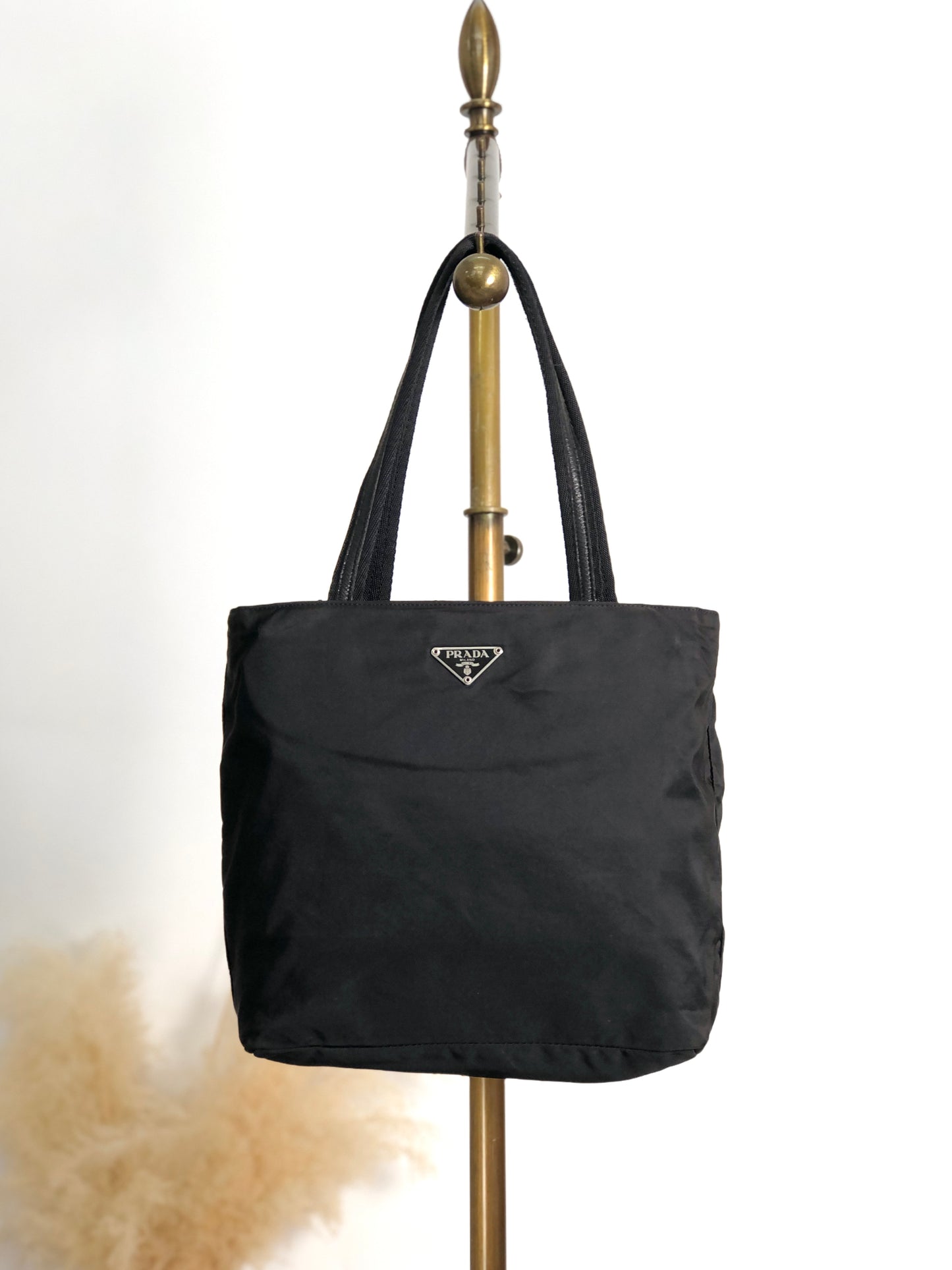 PRADA Tessuto Triangle Logo Totebag Black Vintage f4iv53