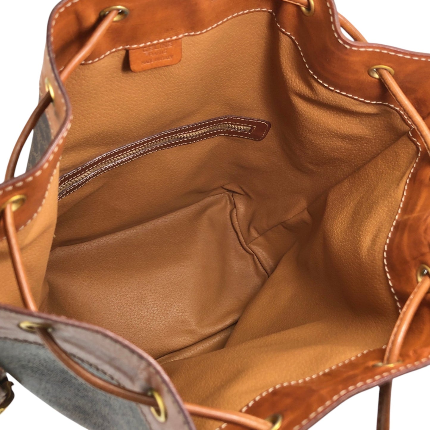 CELINE Macadam Blason Drawstring Shoulder bag Brown Vintage wc85jm