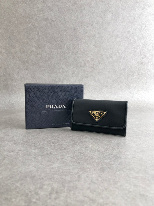 PRADA Triangle Logo Key Case Black 1PG222 Vintage yngsxb