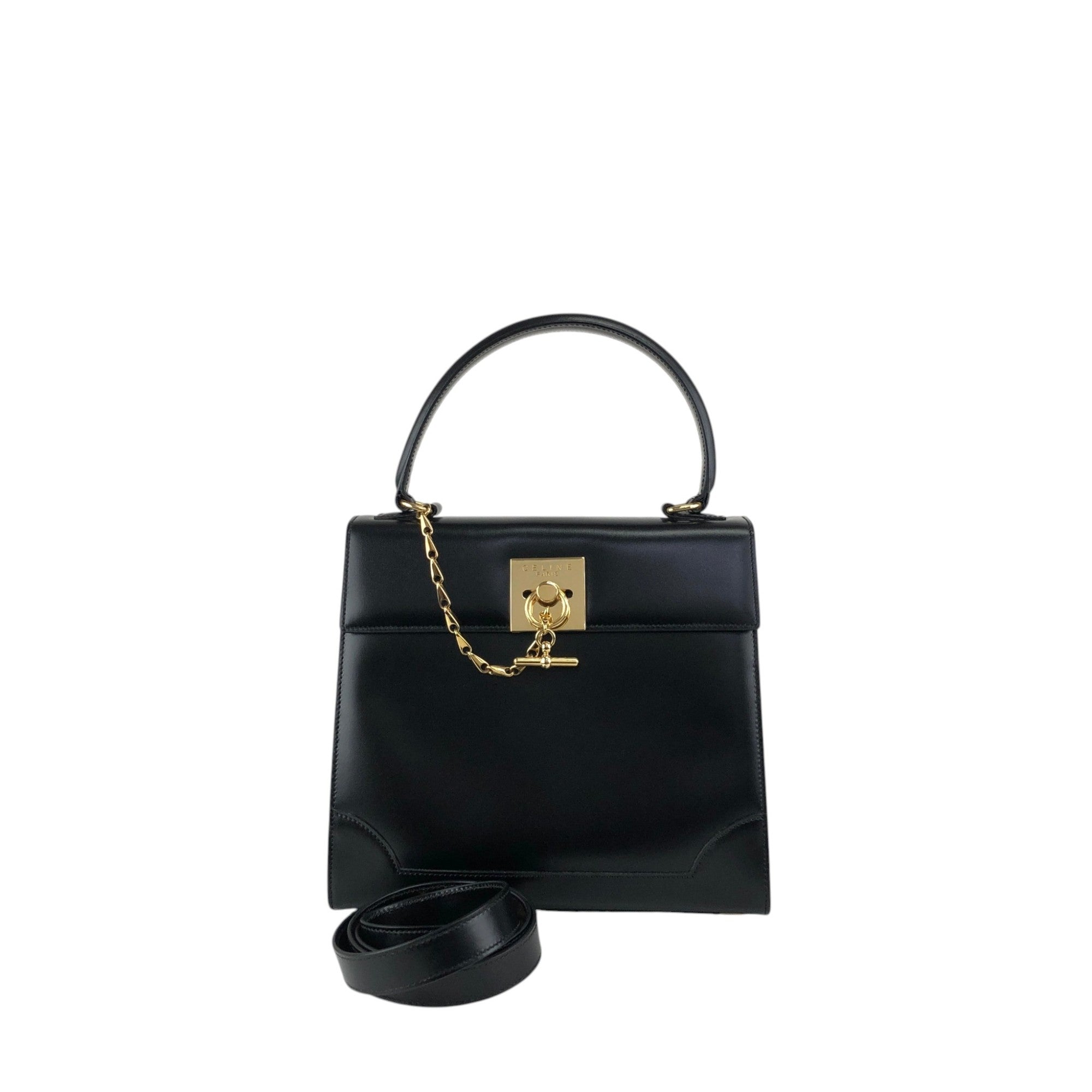 CELINE Gancini Two-way Handbag Shoulder bag Black Vintage nifgs8