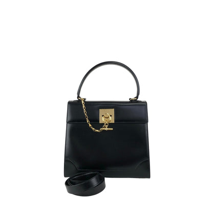 CELINE Gancini Two-way Handbag Shoulder bag Black Vintage nifgs8