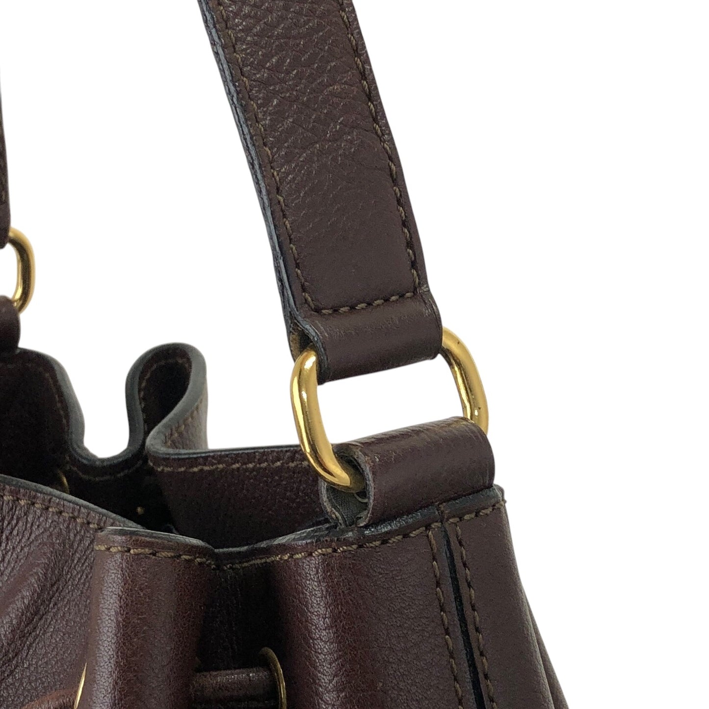 CELINE Toggle Clasp Drawstring Shoulder bag Brown Vintage 4cufh5
