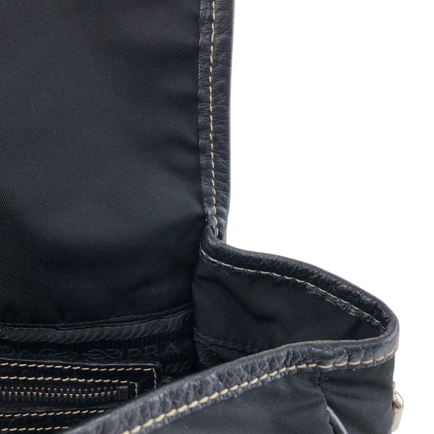 PRADA Tessuto Triangle Logo Front Buckle Shoulder bag Black Vintage bcdpsd