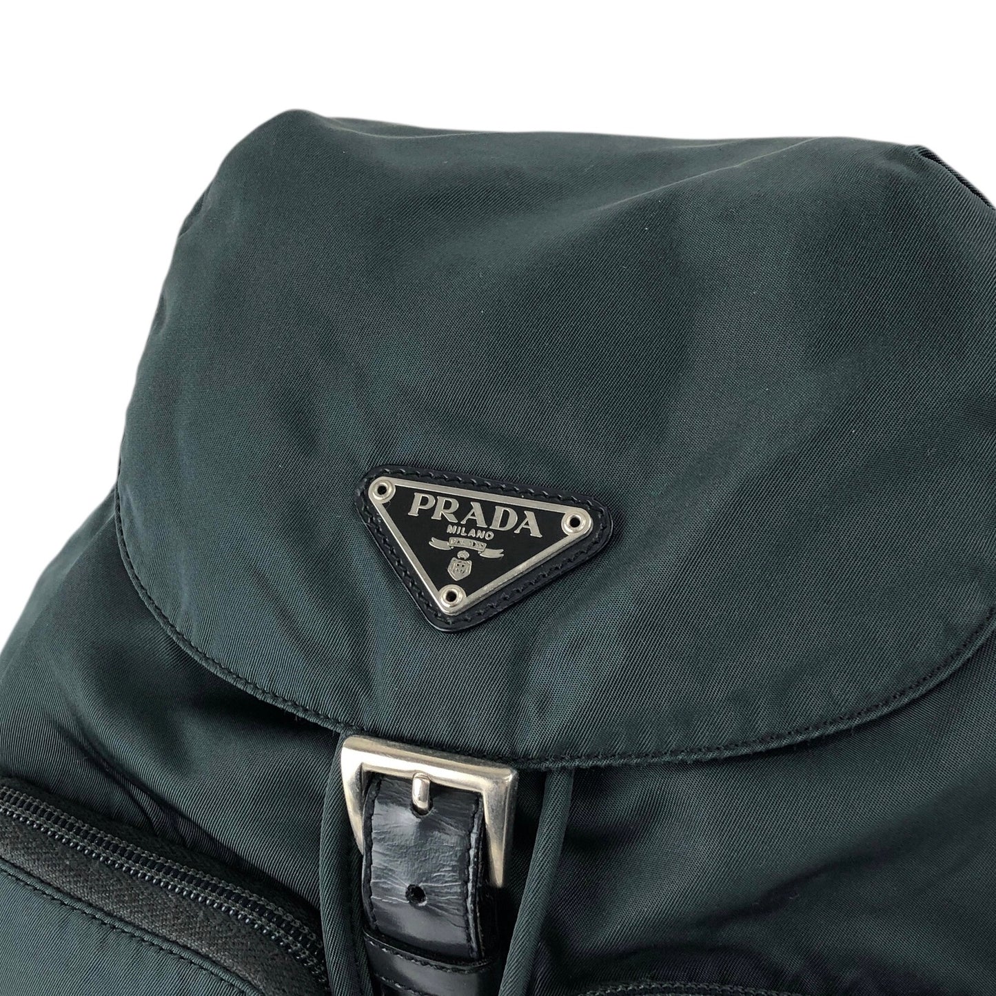 PRADA Tessuto Triangle Logo Double Pocket Backpack Green Vintage 43hn3u