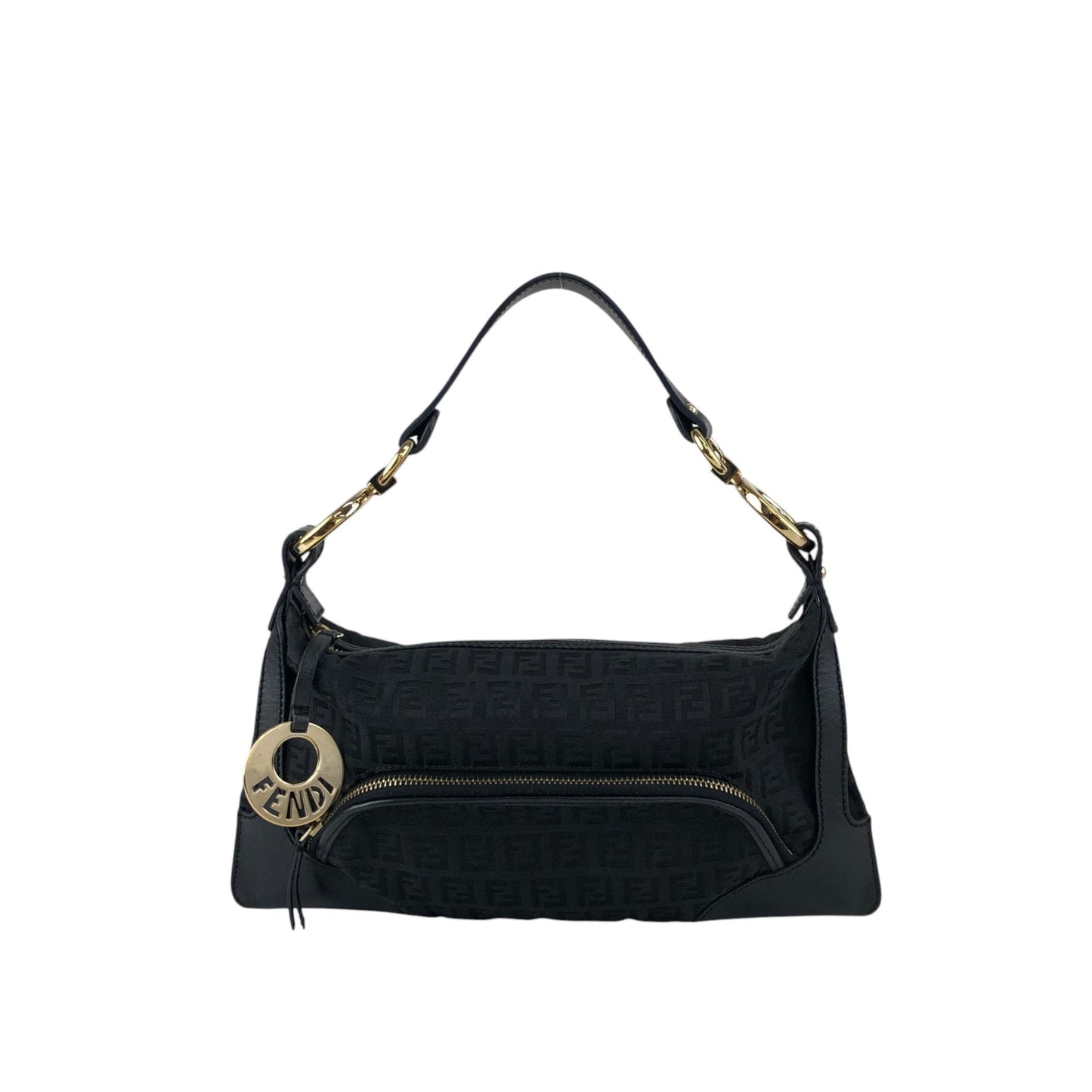 FENDI Zucca Logo Charm Shoulder bag Black Vintage j5ktnr