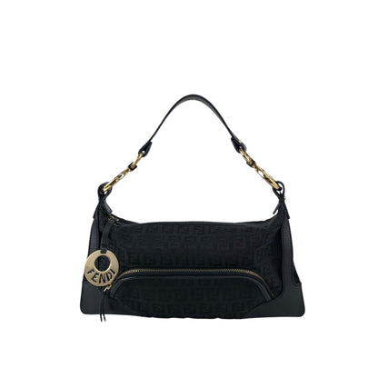 FENDI Zucca Logo Charm Shoulder bag Black Vintage j5ktnr