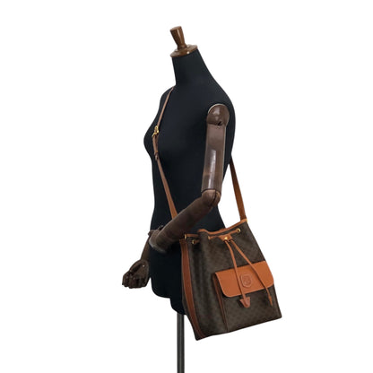 CELINE Macadam Blason Front Pocket Drawstring Shoulder bag Brown Vintage yt4p8e