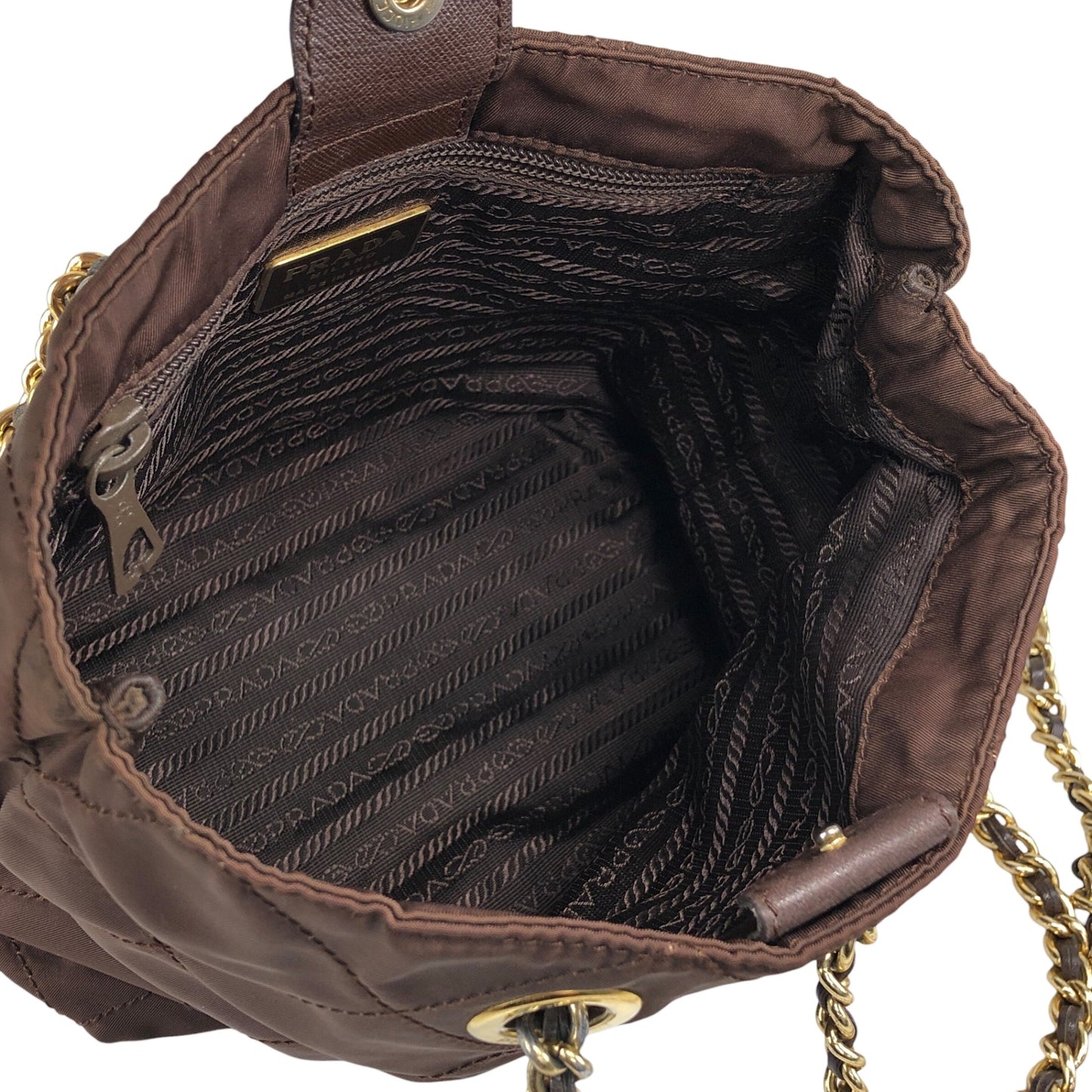 PRADA Triangle Logo Chain Shoulder bag Brown Vintage da3gbv