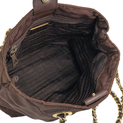PRADA Triangle Logo Chain Shoulder bag Brown Vintage da3gbv