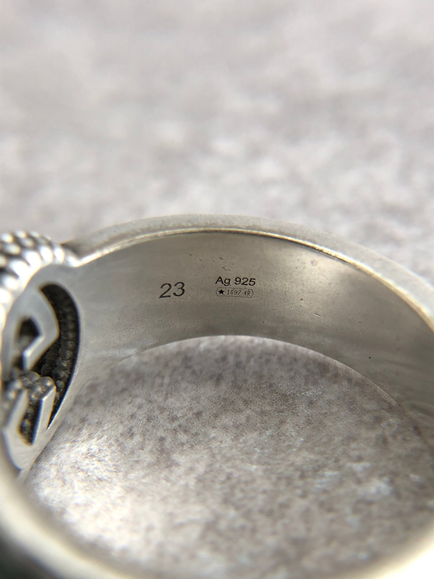 GUCCI Interlocking SILVER925 Ring Silver×Enamel Green Vintage kxthb4