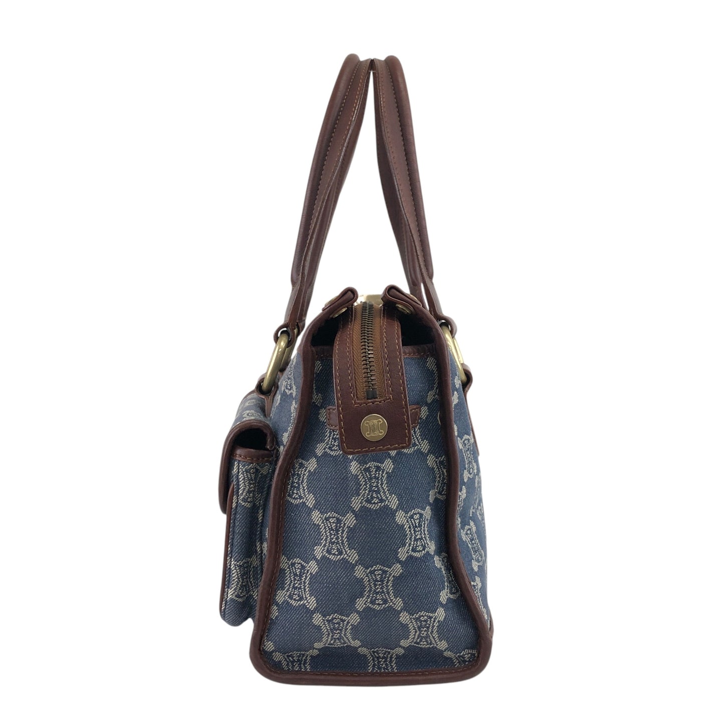 CELINE Paris Macadam Double Pocket Handbag Navy Vintage sh5hjs