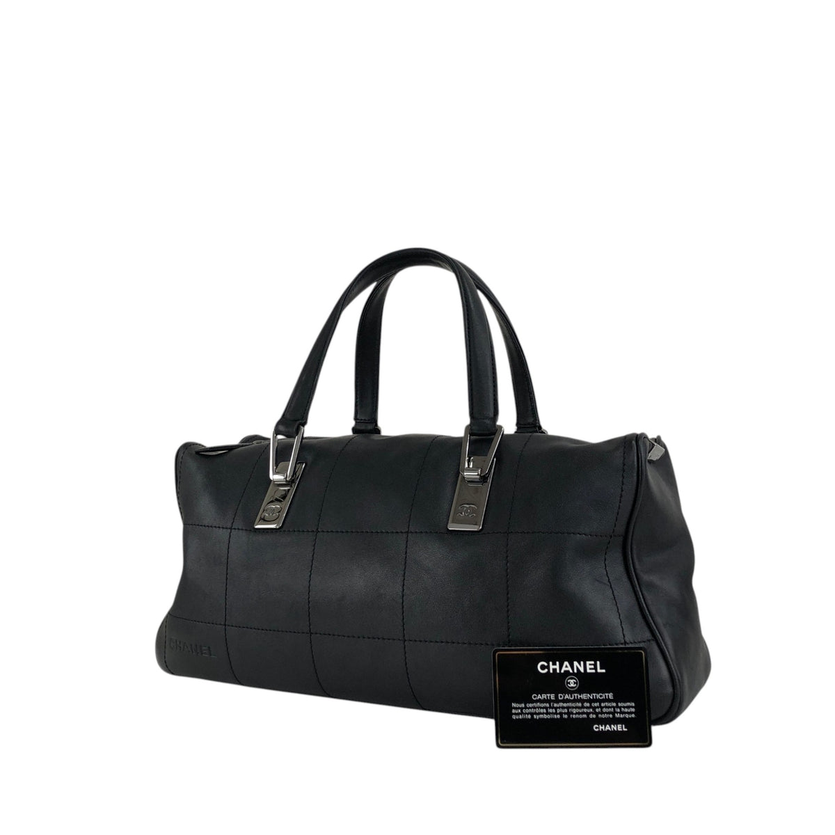 CHANEL Chocolate Bar Handbag Boston bag Black Vintage 6yfva8