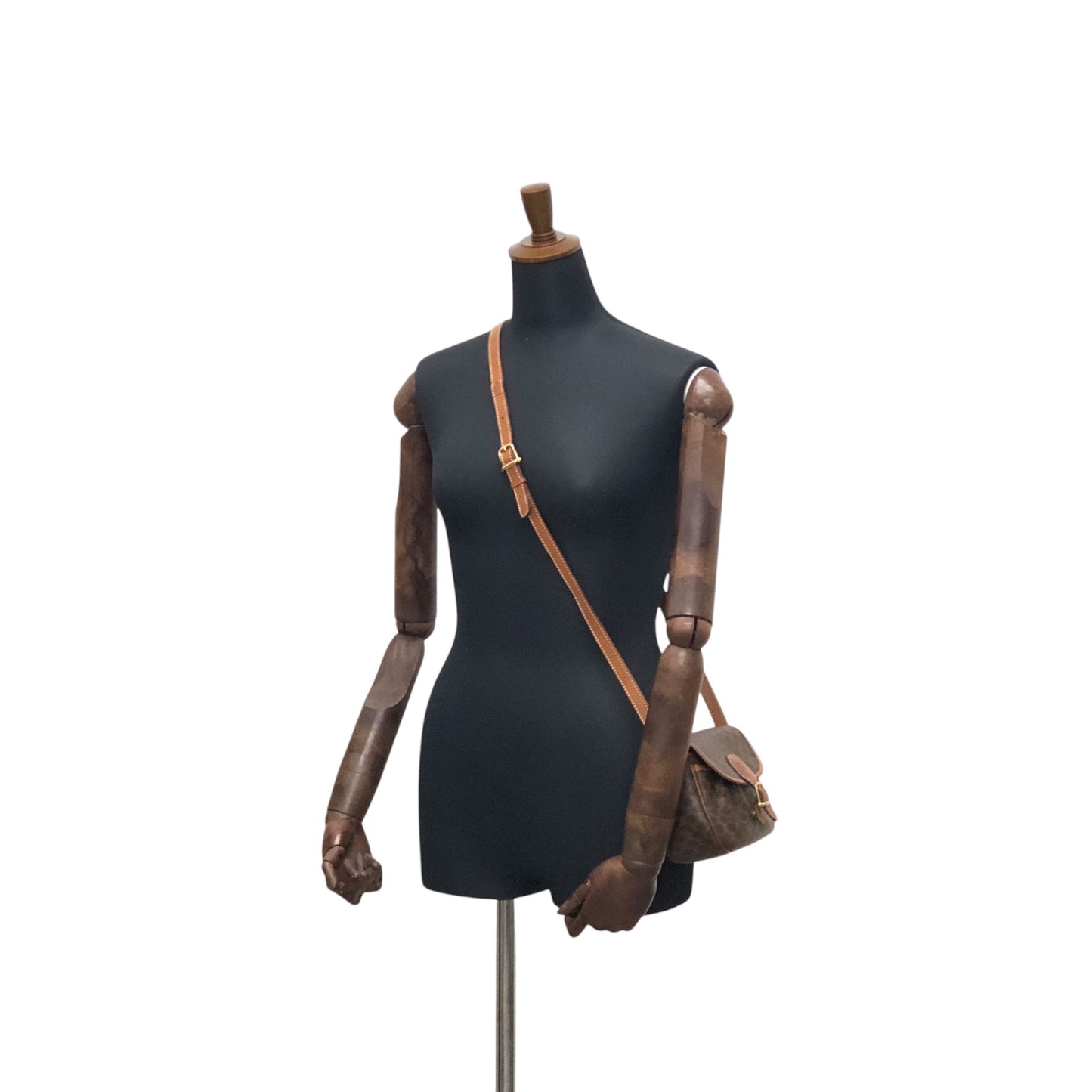 CELINE Macadam Blason Front Buckle Shoulder bag Brown Vintage baktxn