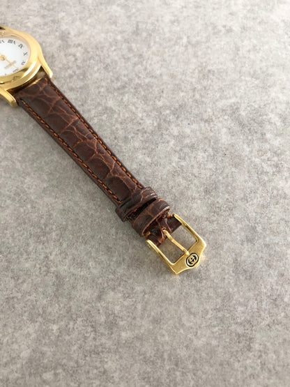 GUCCI Logo Quartz Watch Brown Vintage 42gi68