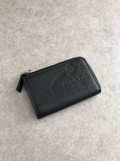 PRADA Logo Embossed Coin Purse Saffiano Black Vintage dgrv64